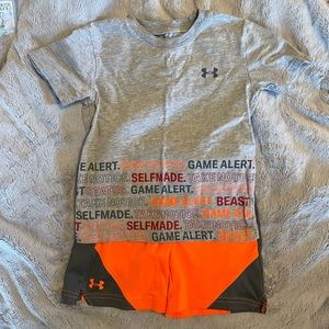 Boys orange/grey Under Armour shorts set